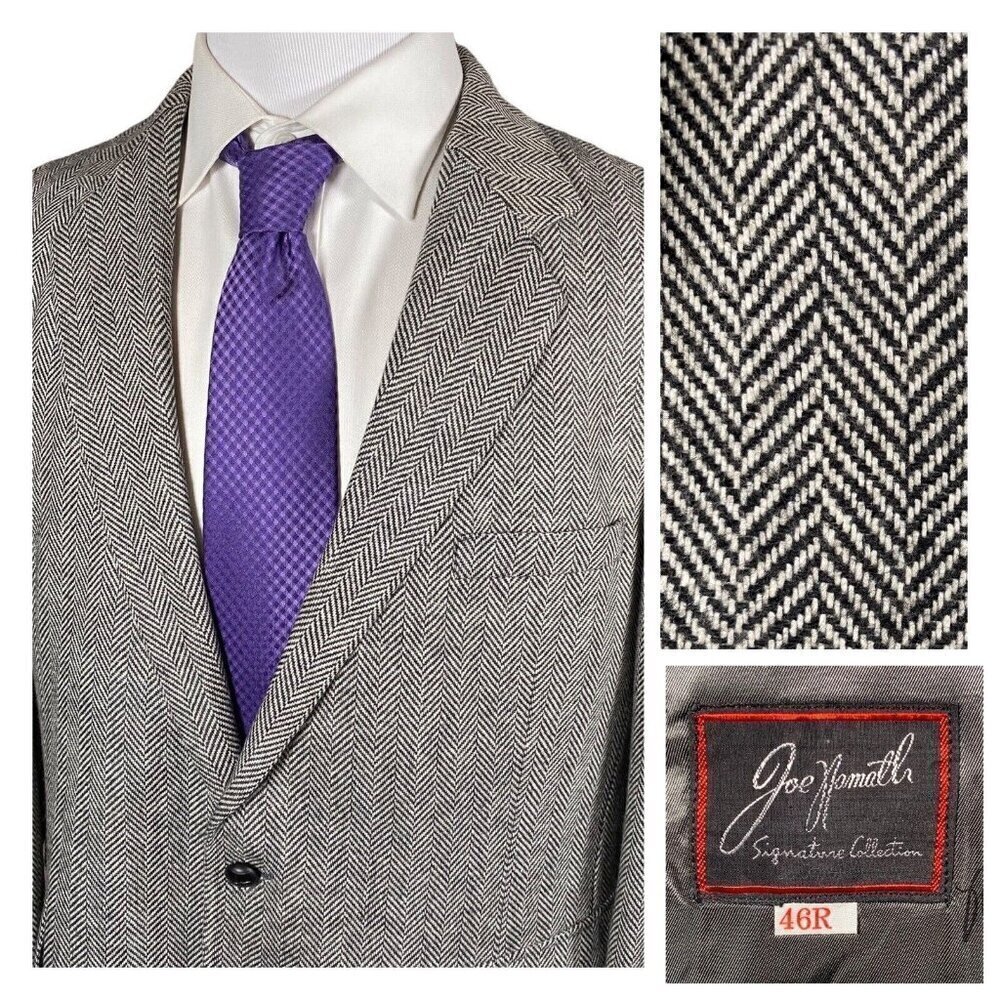 NOS Vintage Joe Namath Tweed Sport Coat 44 46R Grey Herringbone Poly Wool Sears